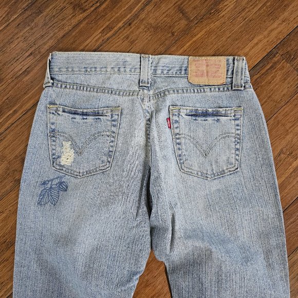 VINTAGE junior's LEVI'S #513 slouch boot cut JEANS distressed IMPRINTED DESIGN - Picture 14 of 16